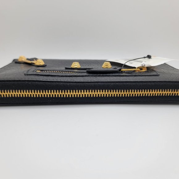 ❌SOLD❌ Balenciaga BLACK Gold Continental Zip Around Long Wallet Moto Leather - Picture 7 of 12